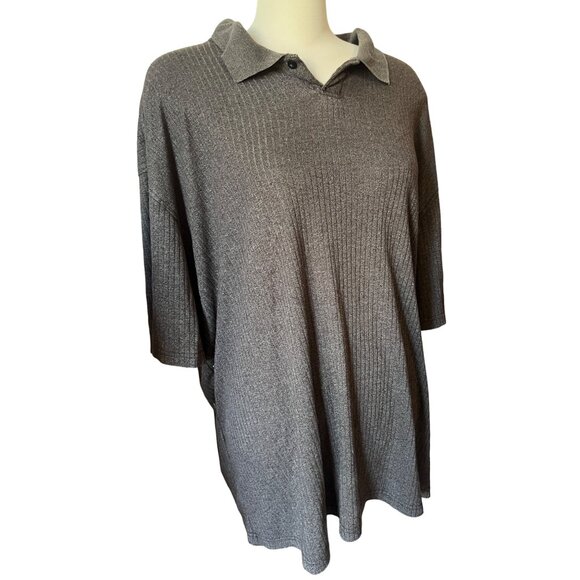 George Ribbed Short Sleeve Polo Shirt Sz 3XL Mens Grey Collared Slinky Material - Picture 7 of 10